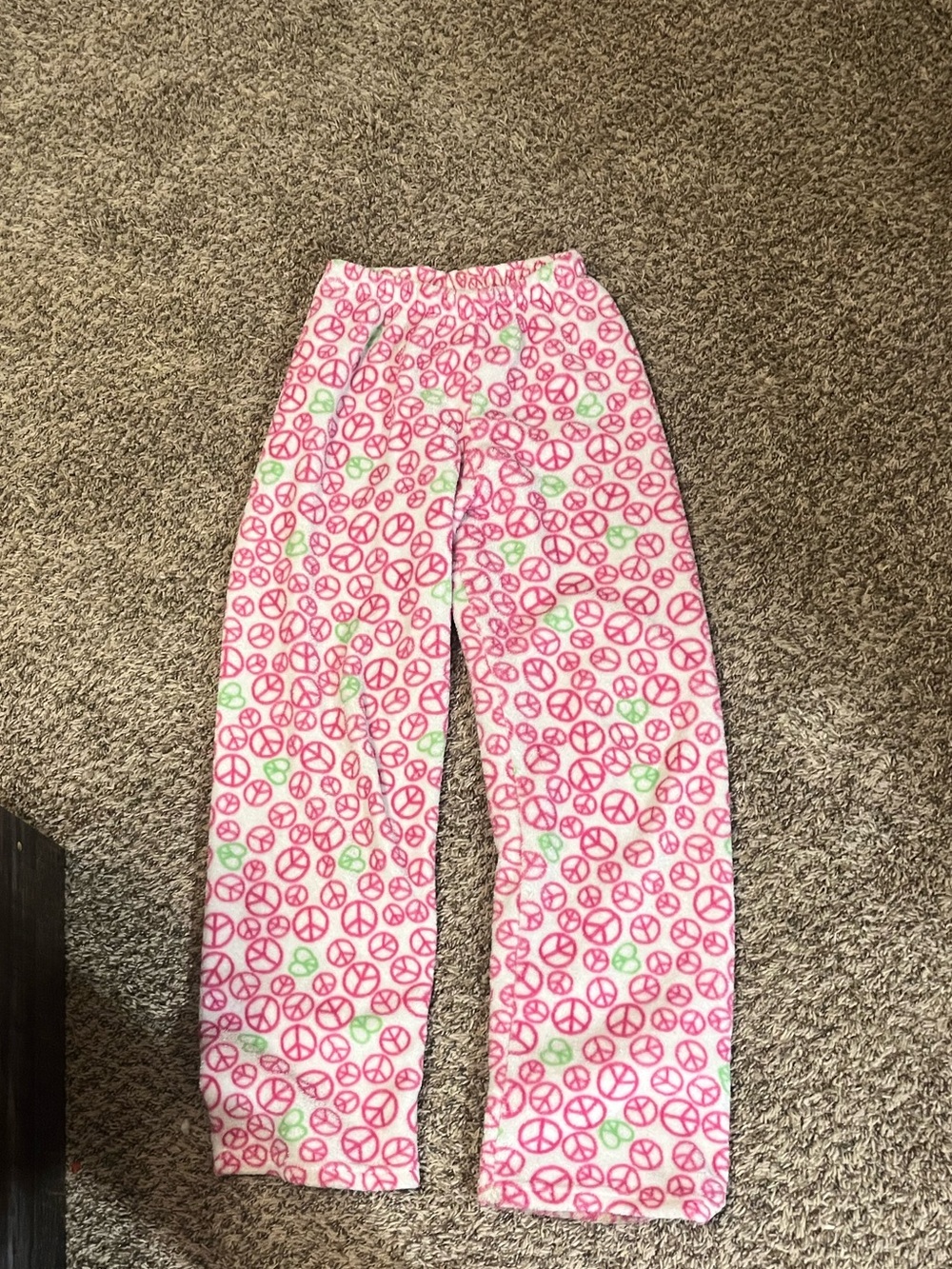 Kim Rogers Pink Peace Sign Fleece Pajama Pants with Green Accents